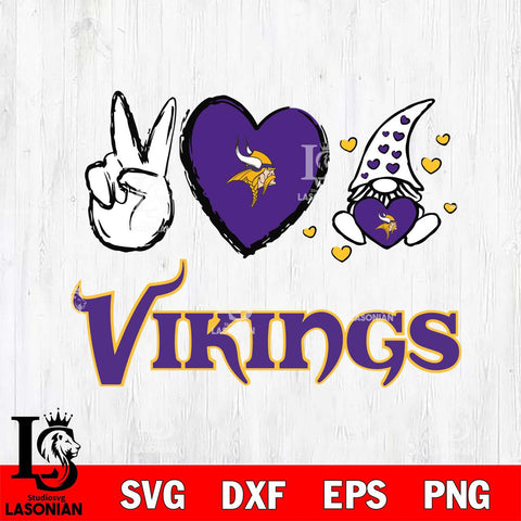 Minnesota Vikings Gnomes Peace & Love Svg Eps Dxf Png File, Digital Download, Instant Download