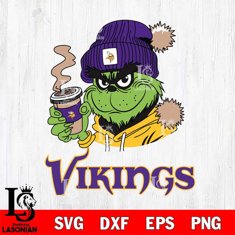 Minnesota Vikings Grinch Cofffe Hoodie Svg Eps Dxf Png File,Cricut svg files, Digital Download, Instant Download