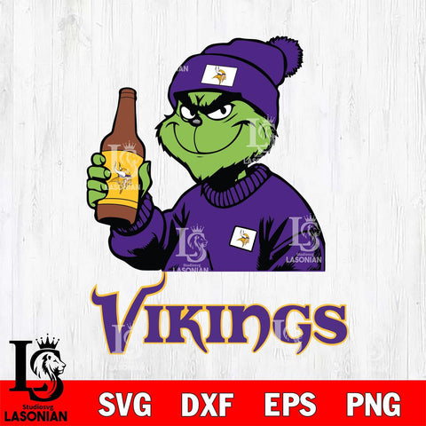 Minnesota Vikings Grinch Drinking Beer Christmas Svg Eps Dxf Png File,Cricut svg files, Digital Download, Instant Download