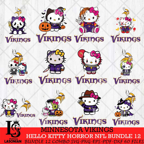 Minnesota Vikings Hello Kitty Horror NFL Bundle 12 SVG Eps Dxf Png File, NFL svg, Digital Download, Instant Download
