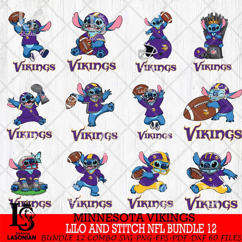 Minnesota Vikings Lilo and stitch Sport NFL Bundle 12 SVG DXF EPS PNG FILE,Bundle Stitch File Cut,NFL Digital Download,Instant Download, Silhouette