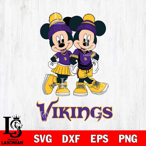 Minnesota Vikings Mickey And Minnie Mouse Football Svg Eps Dxf Png File, Bundle NFl svg , File Cut , Digital Download , Instant Download, Laser Cut Svg Files