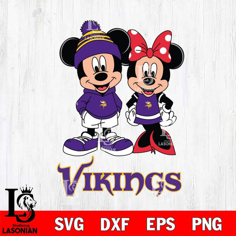 Minnesota Vikings Mickey Minnie Mouse Cute Football Svg Eps Dxf Png File, Bundle NFl svg , File Cut , Digital Download , Instant Download, Laser Cut Svg Files