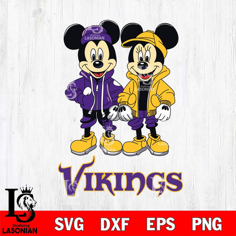 Minnesota Vikings Mickey Minnie Mouse Football Svg Eps Dxf Png File, Bundle NFl svg , File Cut , Digital Download , Instant Download, Laser Cut Svg Files
