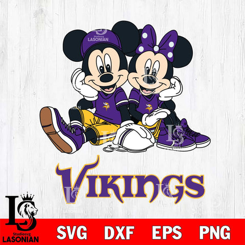 Minnesota Vikings Mickey Minnie Mouse Football Sit Svg Eps Dxf Png File, Bundle NFl svg , File Cut , Digital Download , Instant Download, Laser Cut Svg Files