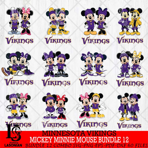 Minnesota Vikings Mickey Minnie Mouse NFL Bundle 12 Svg Eps Dxf Png File, Bundle NFl svg , File Cut , Digital Download , Instant Download, Laser Cut Svg Files