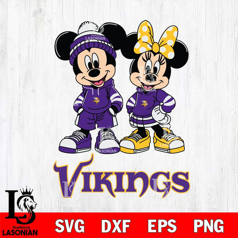 Minnesota Vikings Mickey Minnie Rugby Hoodie Svg Eps Dxf Png File, Bundle NFl svg , File Cut , Digital Download , Instant Download, Laser Cut Svg Files