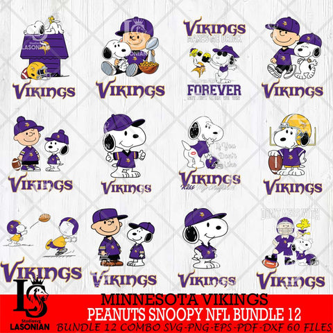 Minnesota Vikings Peanuts Snoopy Player NFL Bundle 12 SVG DXF EPS PNG FILE,Snoopy File Cut, bundle nfl Digital Download,Instant Download, Silhouette