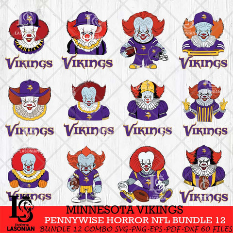 Minnesota Vikings Pennywise Horror NFL Bundle 12 SVG Eps Dxf Png File, NFL svg, Digital Download, Instant Download
