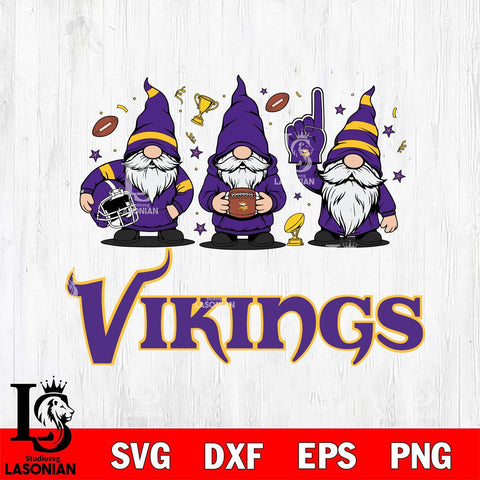 Minnesota Vikings Three Gnome FAN File Cut, NFL SVG, Digital Download , CHRISTMAS Criucut , Silhouette