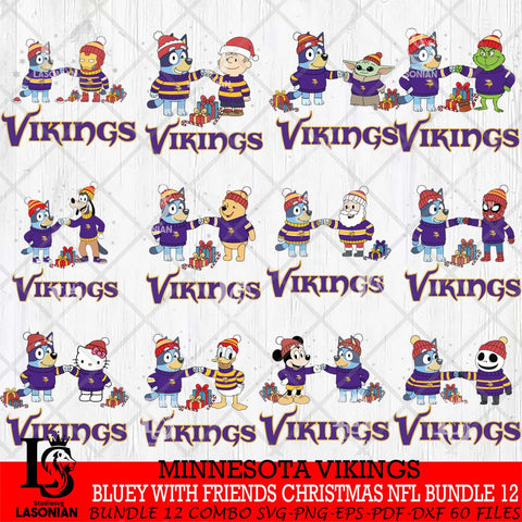 Minnesota Vikings  Bluey With friends christmas NFL Bundle Cricut,Bundle NFL SVG DXF EPS PNG FILE, Digital Download,Instant Download, Silhouette