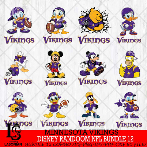 Minnesota Vikings  Disney Ramdoom NFL Bundle 12 Cricut,Bundle NFL SVG DXF EPS PNG FILE, Digital Download,Instant Download, Silhouette