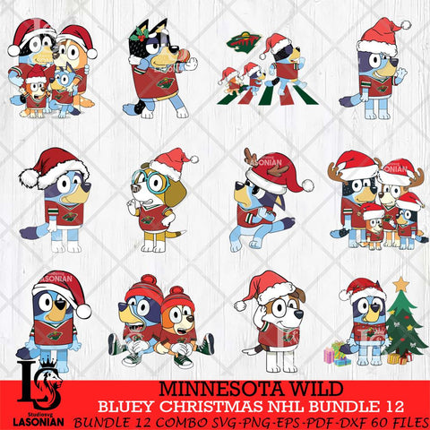 Minnesota Wild Bluey Christmas NHL Bundle 12 Svg Eps Dxf Png File, Digital Download, Instant Download