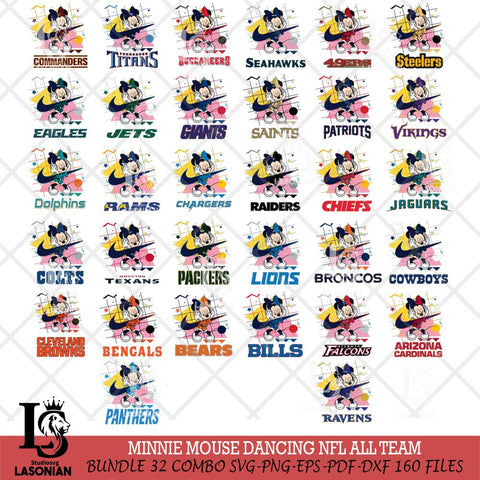 Minnie Mouse Dancing NFL SVG DXF EPS PNG FILE, BIG BUNDLE Disney Father day File Cut,Digital Download,Instant Download,Disney Svg Files