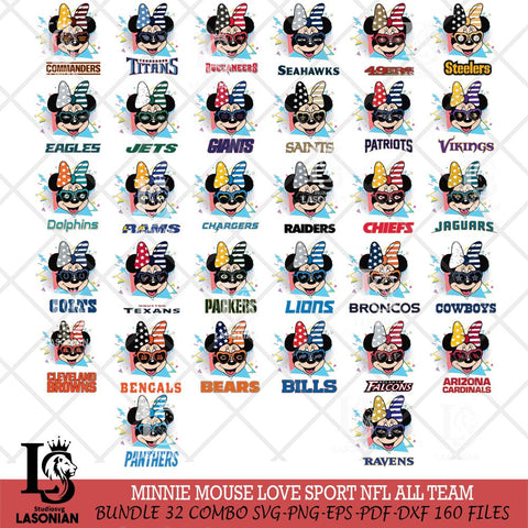 Minnie Mouse Love Sport NFL SVG DXF EPS PNG FILE, BIG BUNDLE Disney Father day File Cut,Digital Download,Instant Download,Disney Svg Files