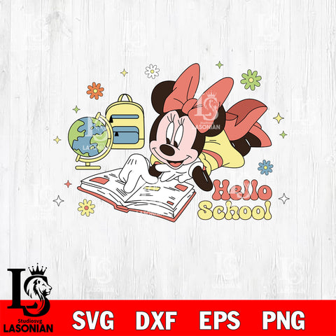 Minniee Mouse hello school SVG DXF EPS PNG FILE, Graduation File Cut,Digital Download,Instant Download,Disney Svg Files