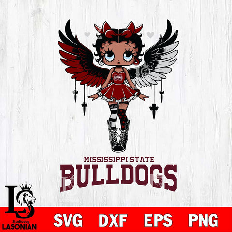 Mississippi State Bulldogs Anglel Black Fan Girl Betty Boop, Svg Eps Dxf Png File, Digital Download