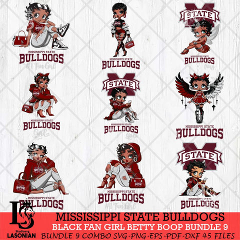 Mississippi State Bulldogs Black Fan Girl Betty Boop Bundle 9, Svg Eps Dxf Png File, Digital Download