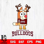 Mississippi State Bulldogs Bluey Chilli Christmas Deer Svg Eps Dxf Png File, Digital Download