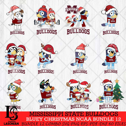 Mississippi State Bulldogs Bluey Christmas NCAA Bundle 12 Cricut File Cut Files , Bluey Cricut , Christmas Svg , Bluey svg , Digital Download, dxf eps png pdf file