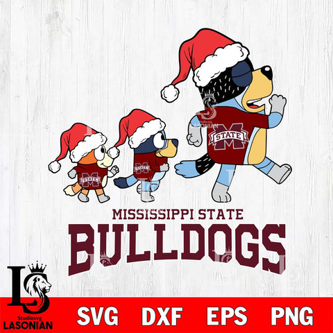 Mississippi State Bulldogs Bluey Family Christmas Svg Eps Dxf Png File, Digital Download
