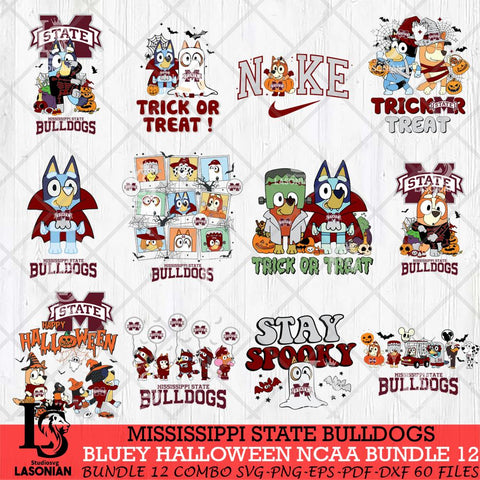 Mississippi State Bulldogs Bluey Halloween NCAA 12 SVG Eps Dxf Png File, Bundle NCAA svg, Digital Download, Instant Download