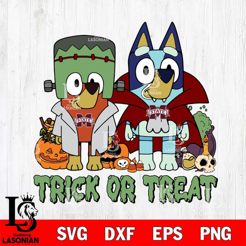 Mississippi State Bulldogs Bluey Halloween Trick or Treat Svg Eps Dxf Png File, Digital Download, Instant Download