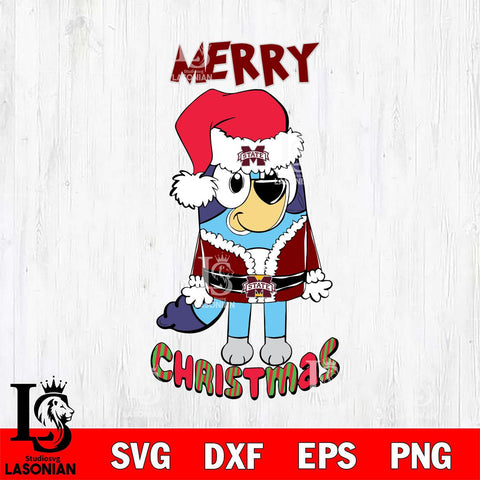 Mississippi State Bulldogs Bluey Merry Christmas Bluey Santa Claus Svg Eps Dxf Png File, Digital Download