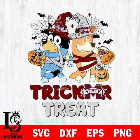 Mississippi State Bulldogs Bluey Trick or Treat Halloween 2 Svg Eps Dxf Png File, Digital Download, Instant Download