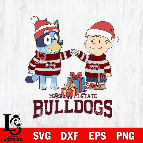 Mississippi State Bulldogs Bluey With Charlie Brown Christmas File Cut, NCAA SVG DXF EPS PNG FILE, Digital Download,Instant Download, Silhouette