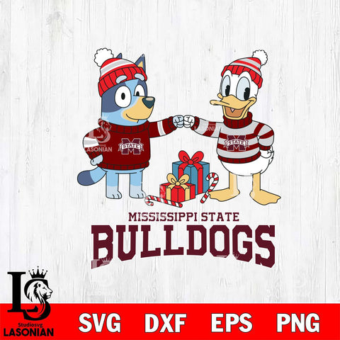 Mississippi State Bulldogs Bluey With Donald Duck Christmas File Cut, NCAA SVG DXF EPS PNG FILE, Digital Download,Instant Download, Silhouette