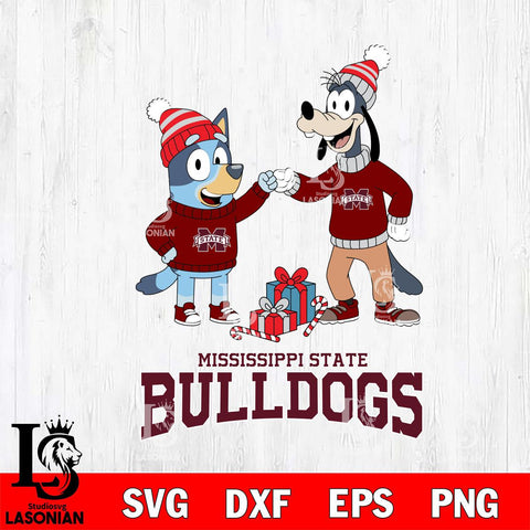 Mississippi State Bulldogs Bluey With Goofy Christmas File Cut, NCAA SVG DXF EPS PNG FILE, Digital Download,Instant Download, Silhouette