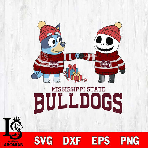 Mississippi State Bulldogs Bluey With Jack Skellington Christmas File Cut, NCAA SVG DXF EPS PNG FILE, Digital Download,Instant Download, Silhouette