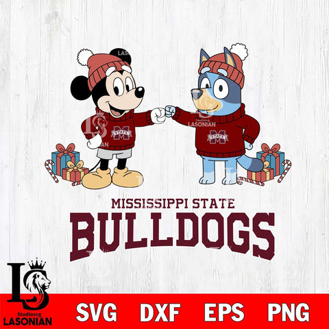 Mississippi State Bulldogs Bluey With Mickey Christmas File Cut, NCAA SVG DXF EPS PNG FILE, Digital Download,Instant Download, Silhouette
