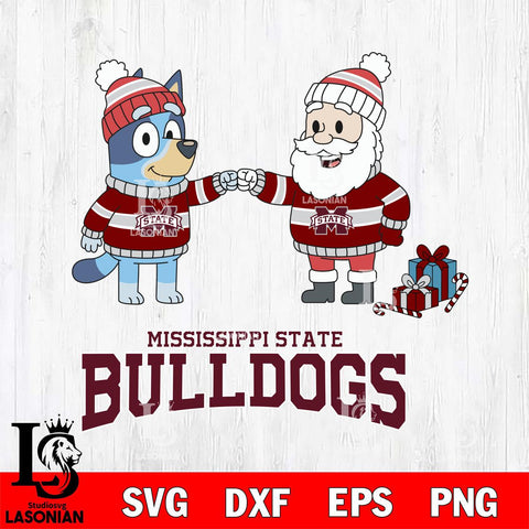 Mississippi State Bulldogs Bluey With Satan Christmas File Cut, NCAA SVG DXF EPS PNG FILE, Digital Download,Instant Download, Silhouette