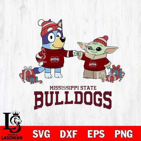 Mississippi State Bulldogs Bluey With Yoda Christmas File Cut, NCAA SVG DXF EPS PNG FILE, Digital Download,Instant Download, Silhouette