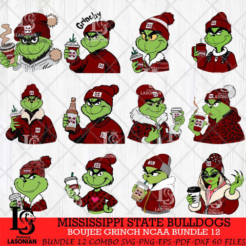Mississippi State Bulldogs Boujee Grinch NCAA Bundle 12 SVG Eps Dxf Png File, Digital Download, Instant Download