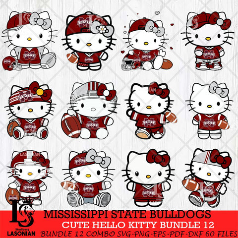 Mississippi State Bulldogs Cute Hello Kitty Bundle 12 SVG Eps Dxf Png File, NCAA Bundle svg, Digital Download, Instant Download