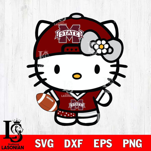 Mississippi State Bulldogs Cute Hello Kitty Football 10 Svg Eps Dxf Png File, NCAA svg, Digital Download, Instant Download