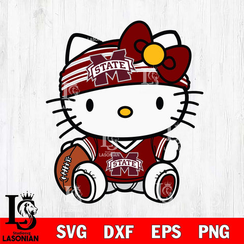 Mississippi State Bulldogs Cute Hello Kitty Football 12 Svg Eps Dxf Png File, NCAA svg, Digital Download, Instant Download