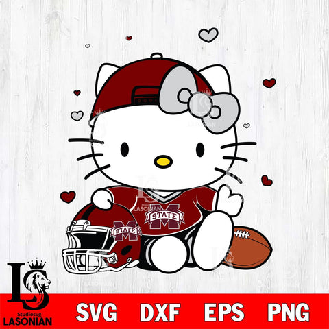Mississippi State Bulldogs Cute Hello Kitty Football Svg Eps Dxf Png File, NCAA svg, Digital Download, Instant Download