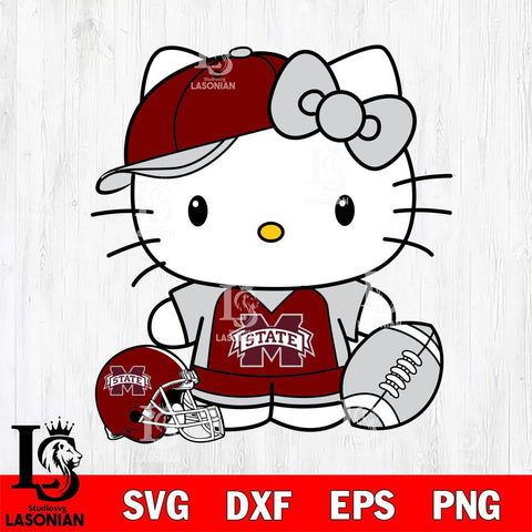 Mississippi State Bulldogs Cute Hello Kitty Football 4 Svg Eps Dxf Png File, NCAA svg, Digital Download, Instant Download
