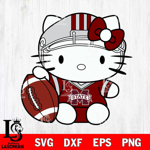 Mississippi State Bulldogs Cute Hello Kitty Football 5 Svg Eps Dxf Png File, NCAA svg, Digital Download, Instant Download