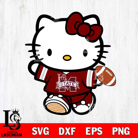 Mississippi State Bulldogs Cute Hello Kitty Football 7 Svg Eps Dxf Png File, NCAA svg, Digital Download, Instant Download
