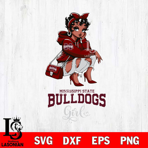 Mississippi State Bulldogs Fashion Black Fan Girl Betty Boop, Svg Eps Dxf Png File, Digital Download