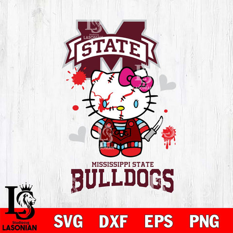 Mississippi State Bulldogs Hello Kitty Horror 2 Svg Eps Dxf Png File, Digital Download