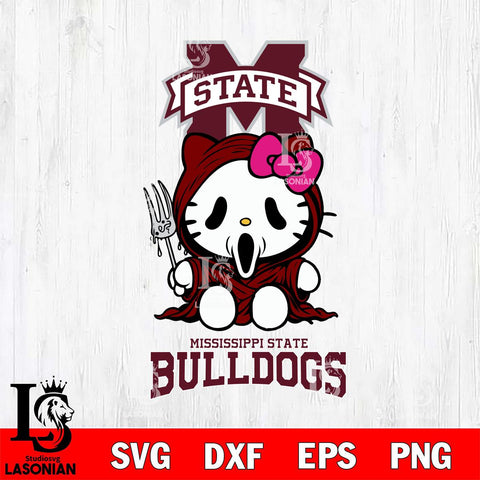 Mississippi State Bulldogs Hello Kitty Horror 4 Svg Eps Dxf Png File, Digital Download