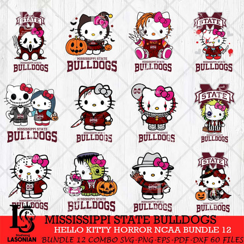 Mississippi State Bulldogs Hello Kitty Horror NCAA Bundle 12 SVG Svg Eps Dxf Png File, Digital Download