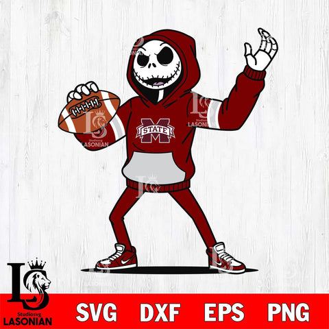 Mississippi State Bulldogs Jack Skellington Football Christmas File Cut, NCAA SVG DXF EPS PNG FILE, Digital Download , Criucut , Silhouette