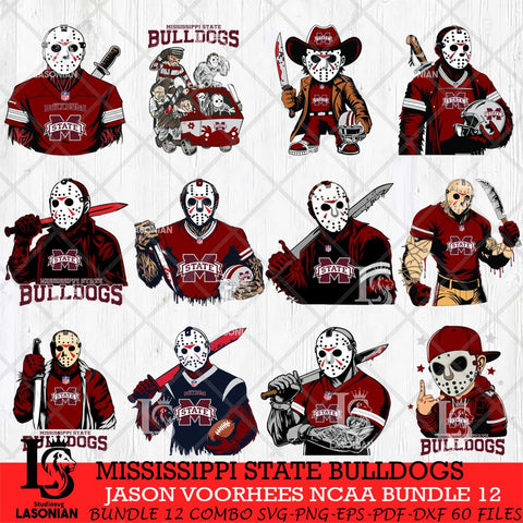 Mississippi State Bulldogs Jason Voorhees Horror Bundle 12 SVG Eps Dxf Png File, bundle NCAA svg, Digital Download, Instant Download